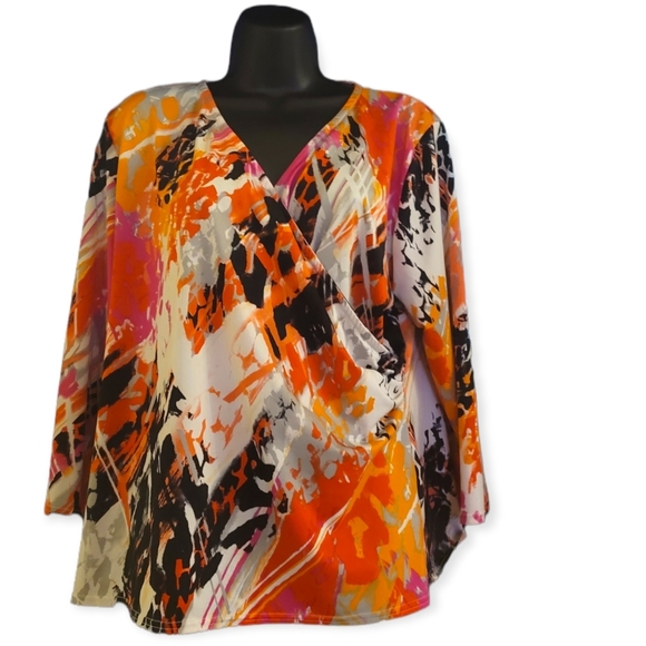 Peck & Peck Stretchy Knit Abstract Print 3/4 Sleeve V-Neck Top Size XL. - Picture 2 of 4